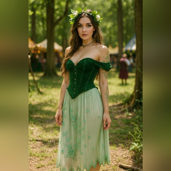 Hand Beaded Mint Green Maxi Skirt Size 14 Floral Fairycore Whimsical Embroidered - Picture 7 of 7